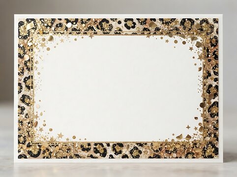 Leopard print border with gold glitter and confetti accents