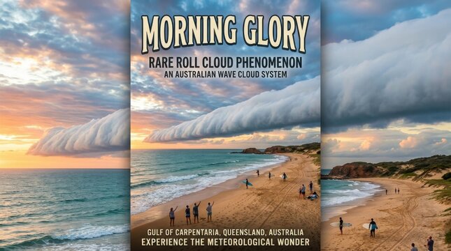 Morning Glory Roll Cloud Phenomenon Vintage Weather Poster