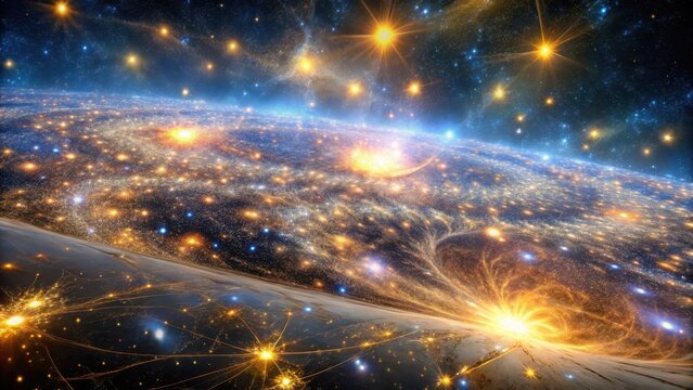 Stunning Cosmic Scene with Vibrant Stars and Swirling Galaxies