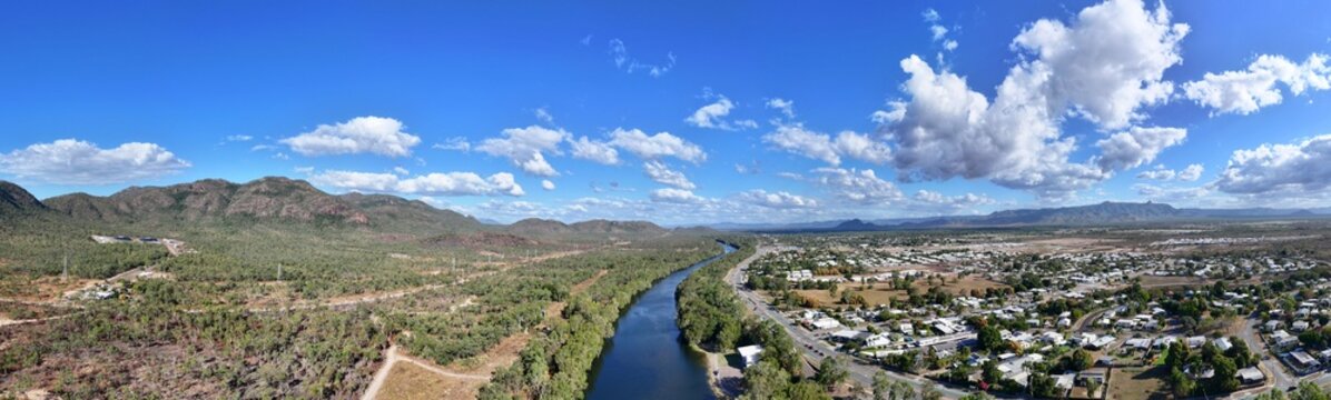 Spectacular aerial panorama of Ross River Townsville Queensland Australia