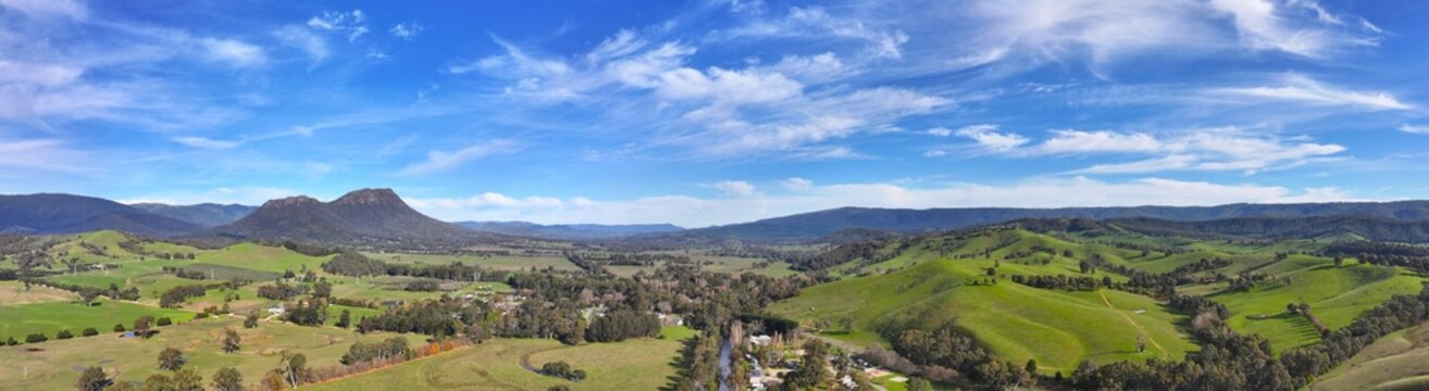 Spectacular aerial Panorama of Taggerty and Cathedral Mountain Victoria Australia