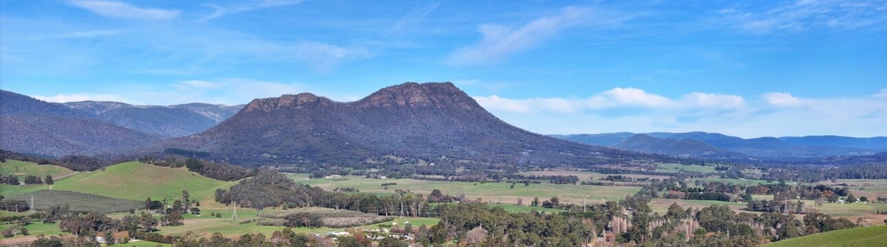 Spectacular aerial Panorama of Taggerty and Cathedral Mountain Victoria Australia