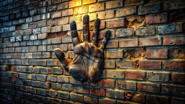 Handprint Imprint on Vintage Brick Wall Texture and Pattern Design