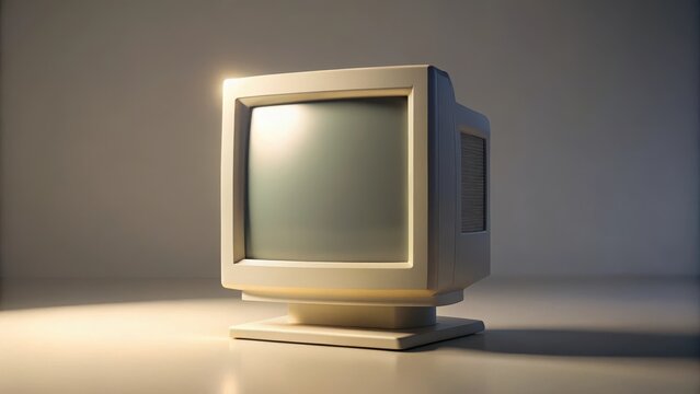 Retro computer monitor on a minimalist background with soft lighting