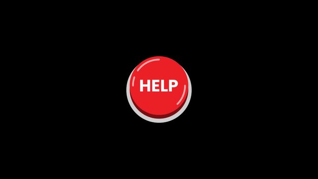 Red help button animation with transparent background for customer support and emergency service concept projects