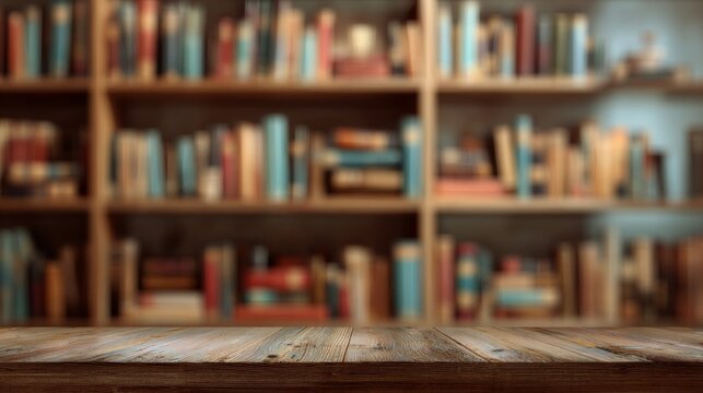 Defocused bookshelf background with blurred books and soft depth of field for school education, learning, classroom, library, reading, study, academic, knowledge, literature, and educational wallpaper