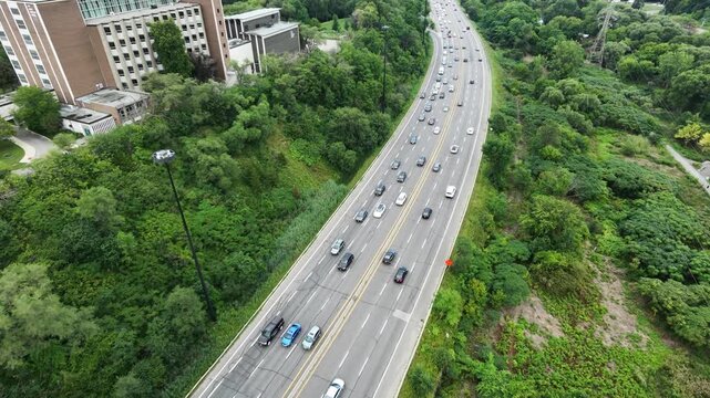 Aerial view of highway bridge in Toronto (Don Valley Parkway)