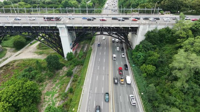 Aerial view of highway bridge in Toronto (Don Valley Parkway)