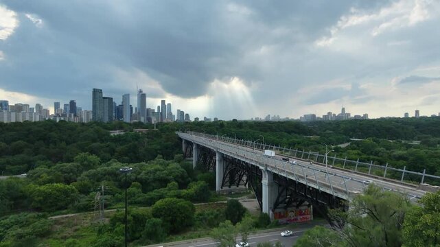 Aerial view of highway bridge in Toronto (Don Valley Parkway)