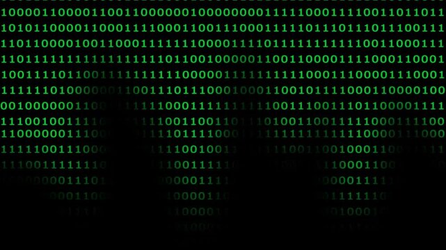 Digital binary code background, green matrix data stream, cyber security and programming concept