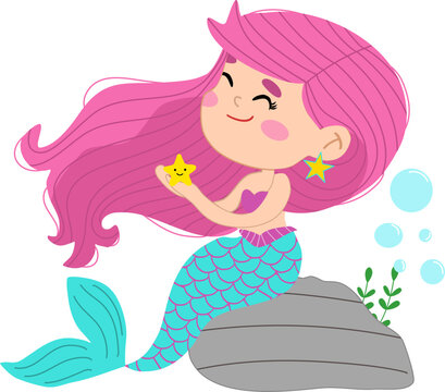 Colorful doodle mermaid pose 5