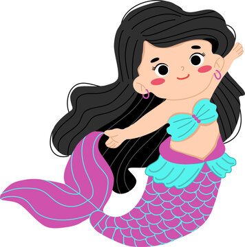 Colorful doodle mermaid pose 1