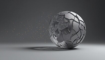 Fototapeta premium Abstract metallic sphere with complex cracked texture and disintegration effect disintegration shattered abstract geometric breaking particles destruction industrial minimalist background