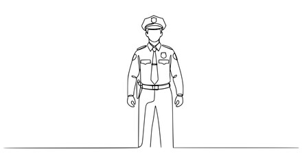 Police Officer Standing Isolated Transparent Background Line Art