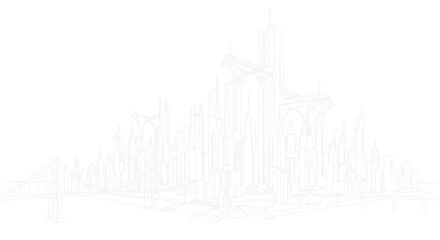 Fototapeta premium Futuristic City Skyline Outline, Modern Architecture, Isolated Drawing