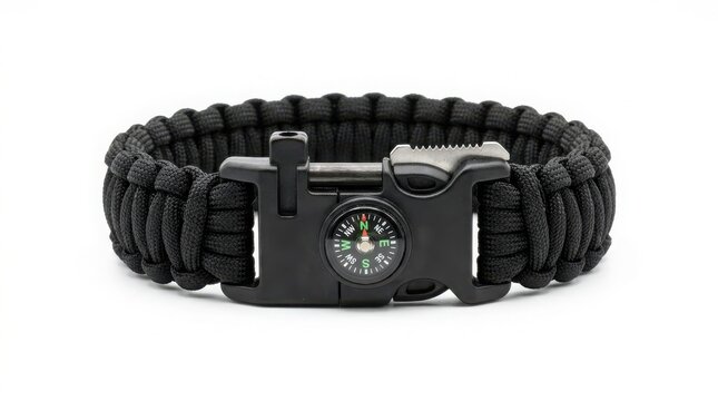 Black survival paracord bracelet with integrated compass buckle navigation tool hiking gear camping gear survival kit accessory for men bracelet survival paracord tactical adventure