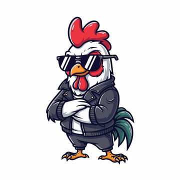 Cool Rooster Mascot Wearing Sunglasses and Leather Jacket Illustration
