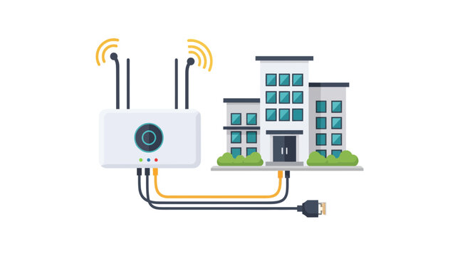 Smart building internet connectivity vector with wireless router and ethernet cables