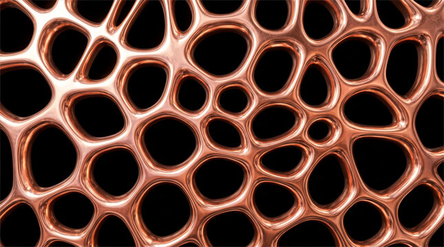 Polished copper voronoi web pattern on black background