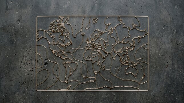 Semiconductor Shortage Outlook concept. Embossed metallic map with intricate contour lines on textured surface.