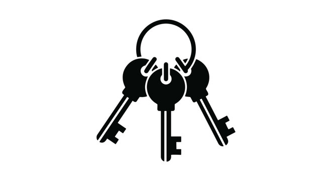 Minimalist black keyring with three keys icon isolated on white