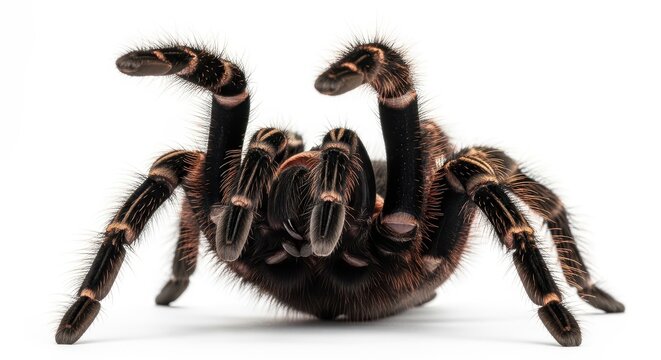 Giant Hairy Tarantula Spider in Defensive Threat Posture Isolated on White Background