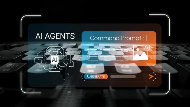 Innovative AI Agents Interface Featuring Command Prompt and Interactive Image Generation Tool on a Modern Keyboard Background Gluon.