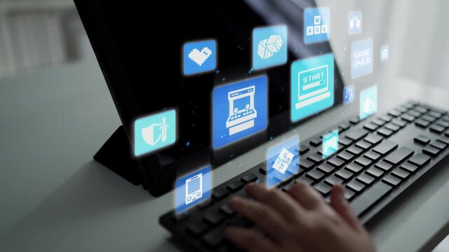 Gaming icons show online gaming, game streaming, and interactive play. Gaming supports esports, game community, and digital gaming experience. Funnel