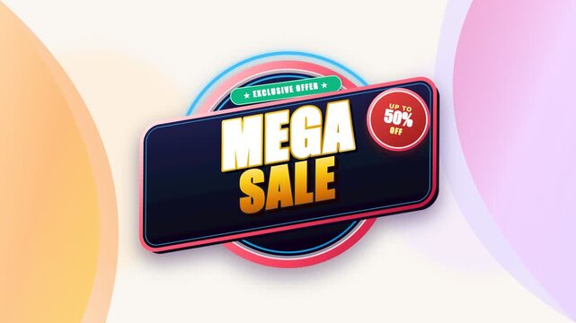Mega sale promotional badge with up to fifty percent discount. 4K Video