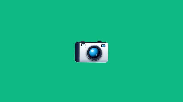 Stylized digital camera icon taking photos on green screen background. 4K Video