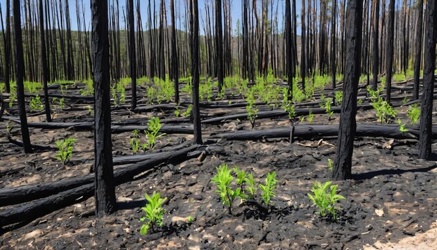 Reforested hillside with young green saplings