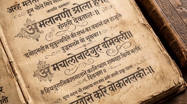 Hindi Diwas celebration with Devanagari script on ancient paper