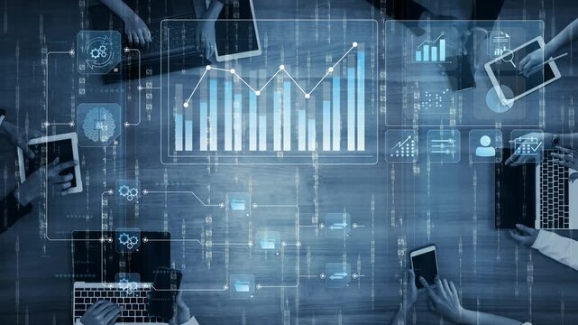 Data flow from database and cloud to processing and analytics dashboards, representing data analysis, automation, insight generation, and digital intelligence Marrow
