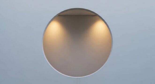 Modern oval recessed wall light with warm uplighting on a subtle blue background
