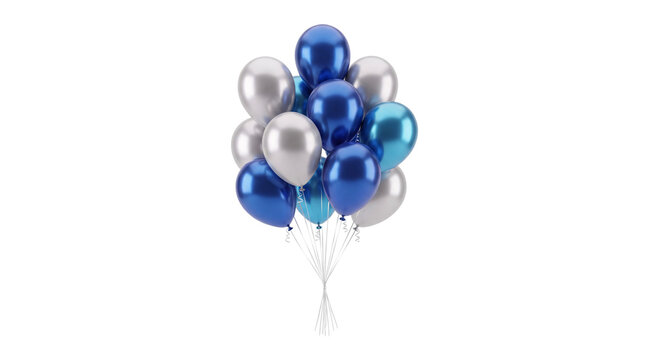 Assortment of metallic blue and silver balloons with png isolated on transparent background
