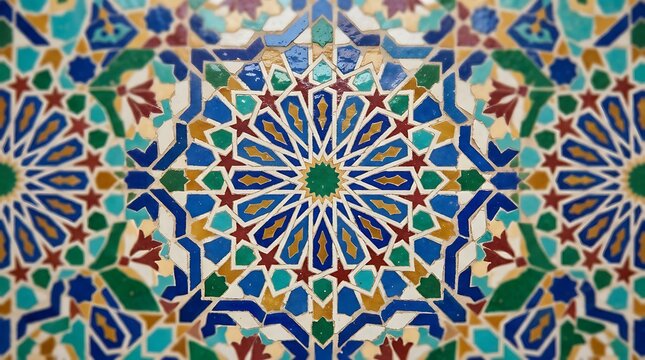 Intricate moroccan zellige tile pattern with geometric star shapes