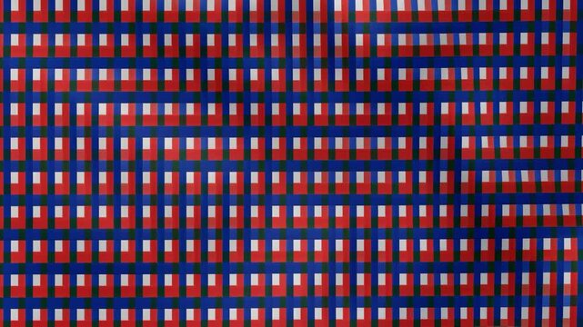 A dense abstract geometric pattern resembling an LED screen pixel matrix or digital screen grid texture with red, blue, and black tones. Great for glitch art, tech backgrounds, and digital video textu