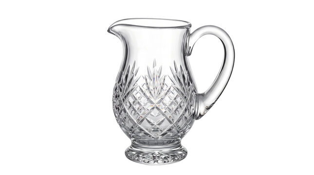 Vintage crystal glass pitcher with ornate diamond cut patterns, elegant clear glass water jug, luxury lead crystal carafe for dining