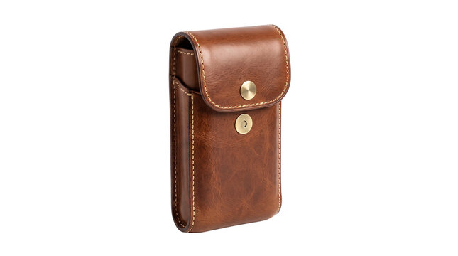 Vintage brown leather belt pouch, classic vertical smartphone holster with snap button, rustic leather case for mobile phone