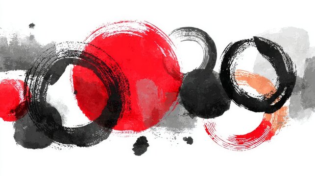 bold brushstroke Zen circles in black and red ink, varying thicknesses and shapes, minimal vector layout on white
