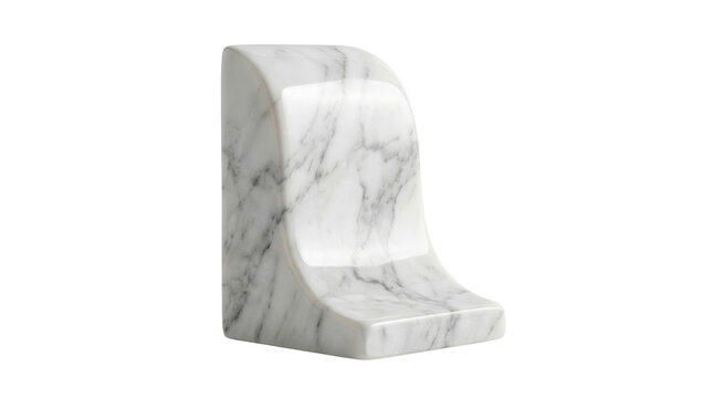 White marble bookend with grey veining, elegant stone decor for home office, polished marble sculpture on white background
