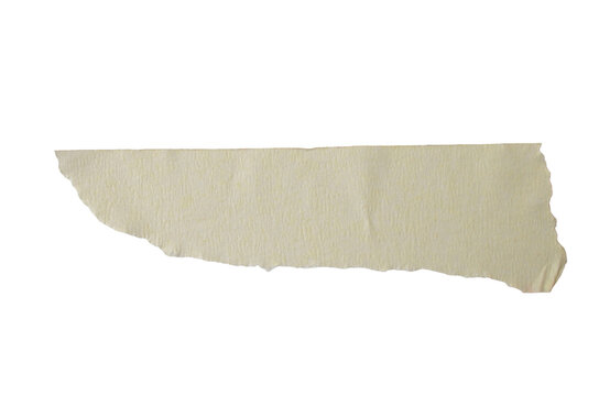 Off white adhesive paper tape piece with torn edge isolated on white background