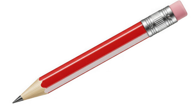 Red and white pencil with eraser tip isolated on transparent background