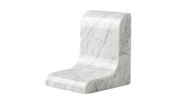 White marble bookend with curved L-shape design, polished stone pedestal for home decor, luxury marble shelf accessory on white background