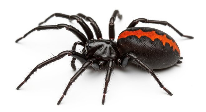 Macro Shot of a Redback Spider (Latrodectus hasselti) Isolated on White Background - Dangerous Australian Arachnid