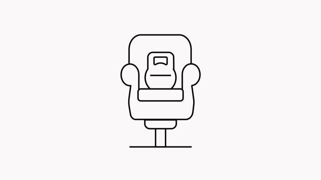 Minimalist black line of a comfortable armchair with a kettlebell resting on its seat against a clean white background Keywords: armchair, chair, furniture.
