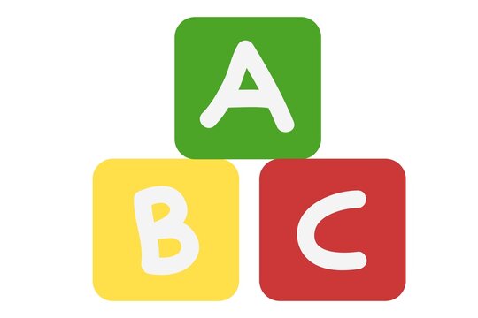 Colorful abc alphabet educational building blocks isolated on white background with primary school alphabet learning education childhood literacy preschool
