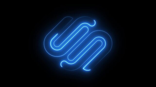 Abstract blue neon glowing shape on dark background