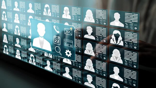 Modern Digital Interface Featuring Multiple User Profiles with Icons of Communication, Scheduling, and Technical Settings Displayed on a Screen. Entropy.