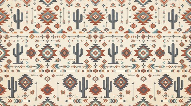 Navajo tribal ethnic seamless pattern background with Native American textile motifs.